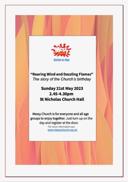 Roaring Wind and Dazzling Flames.  The story of the Church's birthday.  2.45-4.30pm St Nicholas Church Hall